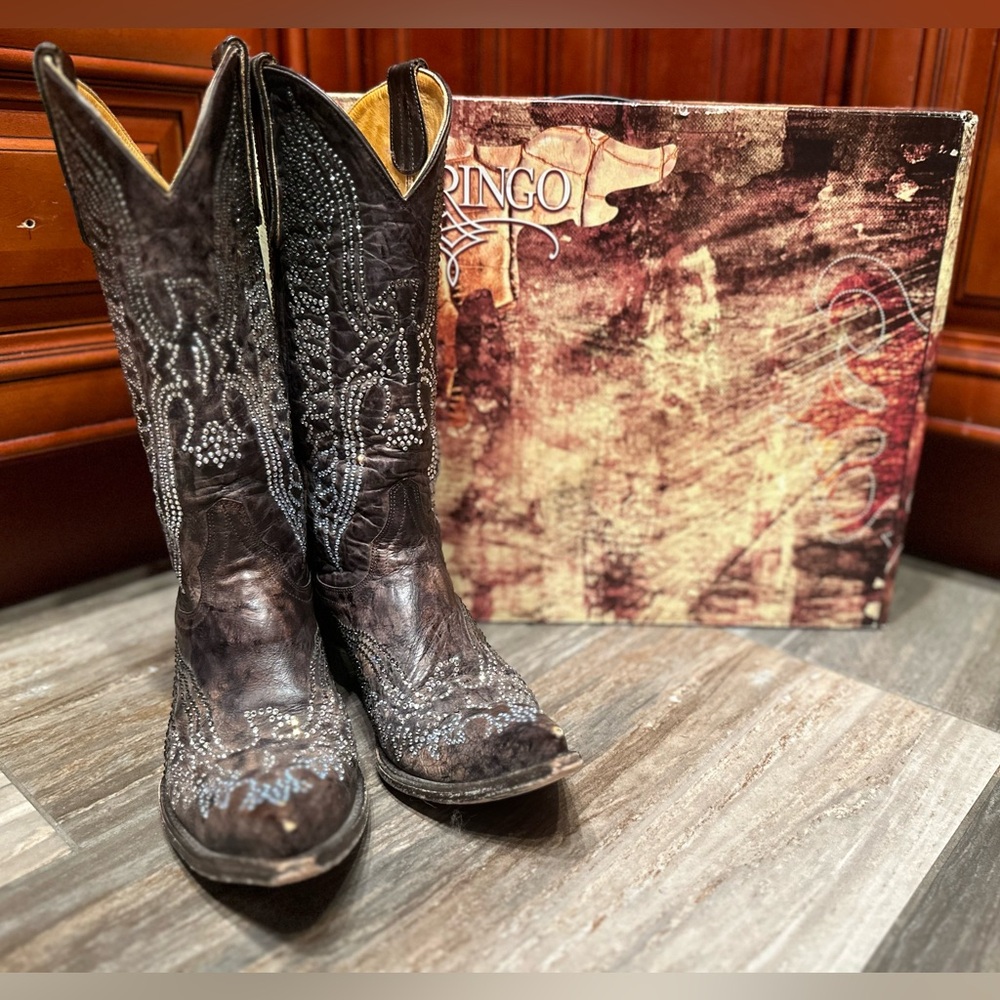 Old Gringo Eagle Crystal Swarovski Brown Cowboy Boots Size 7.5 Wedding Bling View 5